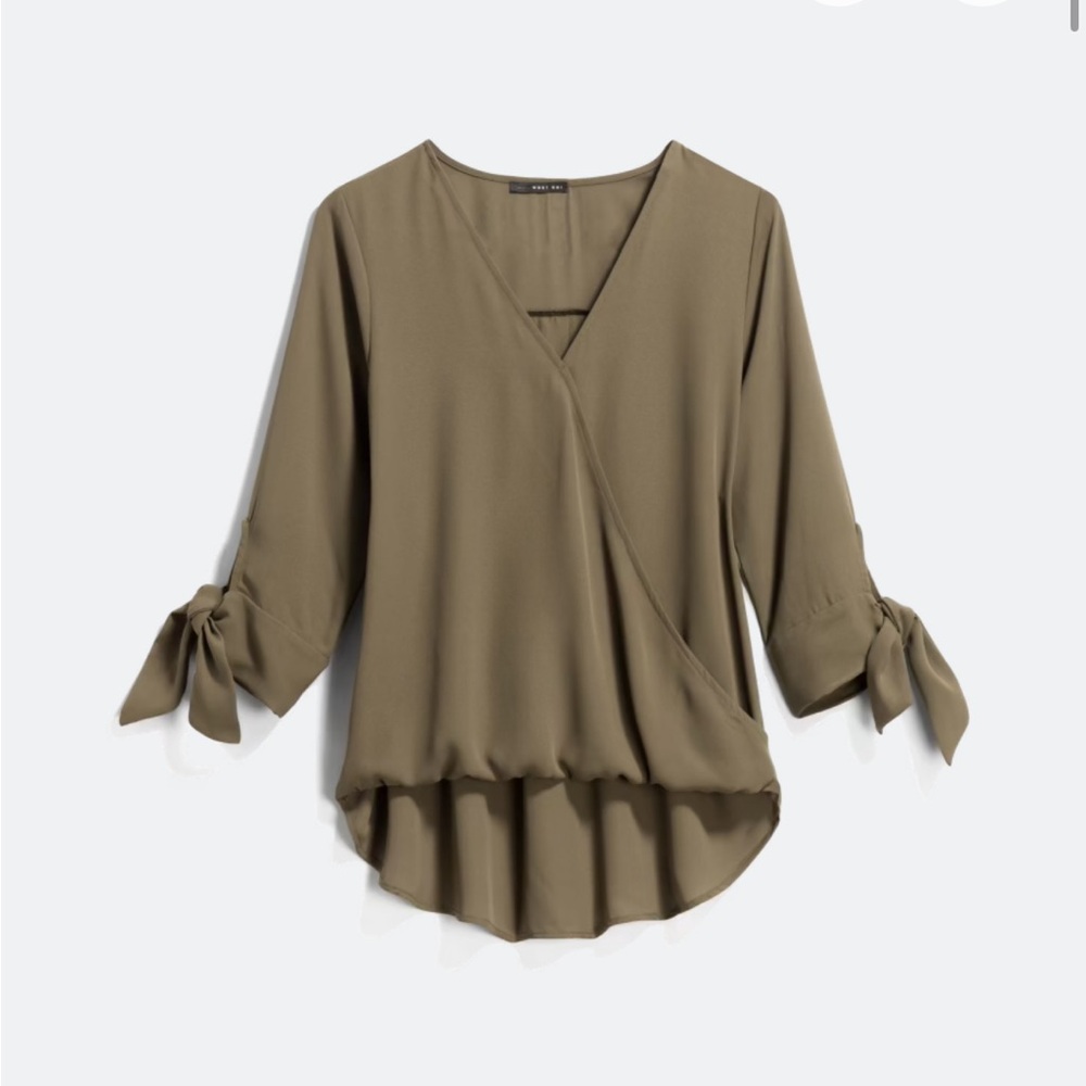 Beacon Olive Wrap Blouse with Tie Sleeves